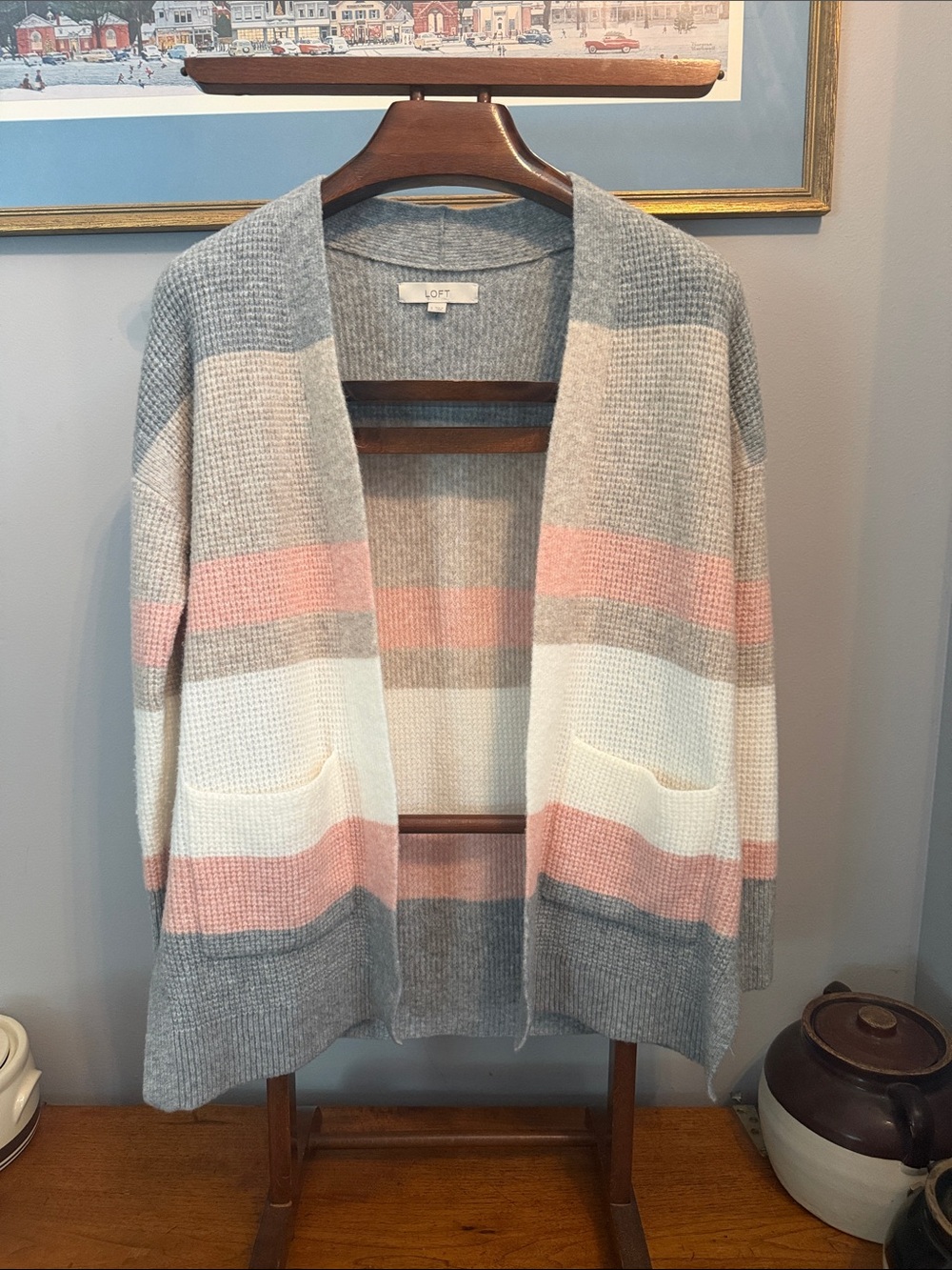LOFT Striped Open-Front Cardigan